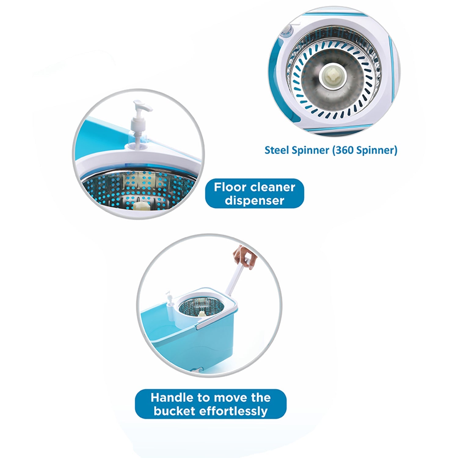 8703 Spin Mop with Bigger Wheels and Plastic Auto Fold Handle for 360 Degree Cleaning DeoDap 8703 Spin Mop with Bigger Wheels and Plastic Auto Fold Handle for 360 Degree Cleaning DeoDap